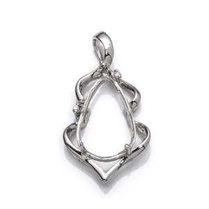 Pendant with Cubic Zirconia Inlays and Pear Shape Mounting in Sterling Silver 9x12mm | MTP557