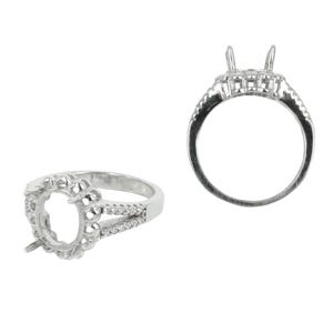 Dolly Ring Setting with CZ's and Oval Prongs Mounting in Sterling Silver 7.5x9mm | MTR325