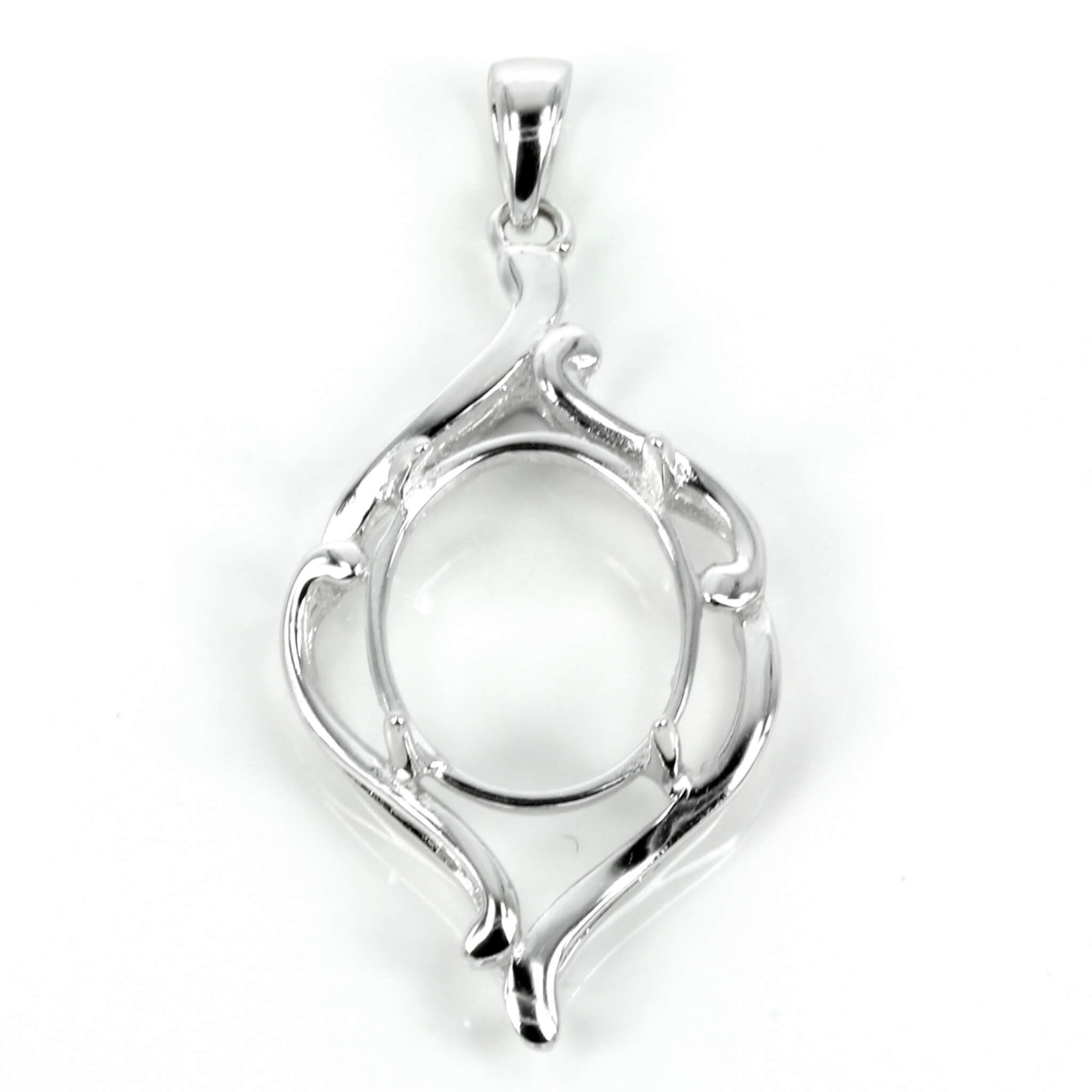 Rococo Framed Oval Pendant Setting with Oval Prongs Mounting including Bail in Sterling Silver Various Sizes | MTP912 MTP912B MTP1318