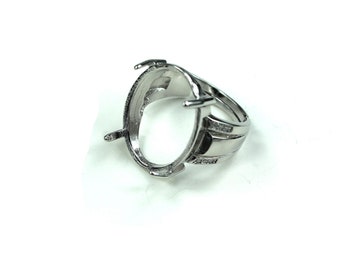 Engaste de anillo elevado ajustable con montaje de puntas ovaladas en plata de ley 16x21 mm / MTR334-ADJ