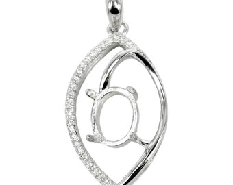 Oval Cubic Zirconia Set Biconvex Pendant with Soldered Loop and Bail in Sterling Silver 7x9mm | MTP982