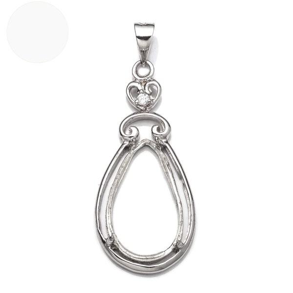 Pear Pendant with Cubic Zirconia Inlays and Pear Shape Mounting and Bail in Sterling Silver 10x18mm | MTP537