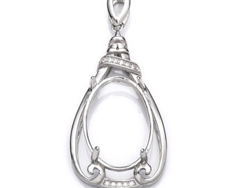 Pear Pendant with Cubic Zirconia Inlays and Oval Mounting and Bail in Sterling Silver 15x22mm | MTP663
