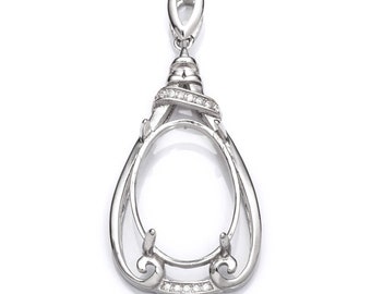 Pendentif poire avec incrustations d'oxydes de zirconium, monture ovale et bélière en argent sterling 15 x 22 mm | MTP663