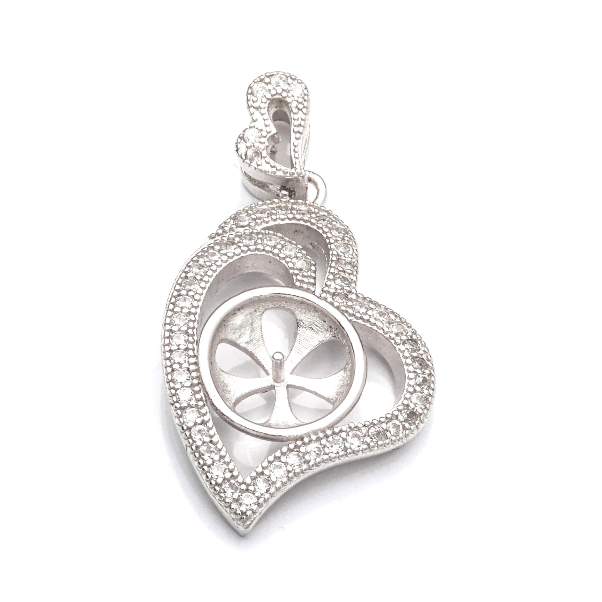 Rhodium-Plated Sterling Silver 24x24MM CZ Do Not Let Anyone Dull Antiqued Pendant Necklace 18 
