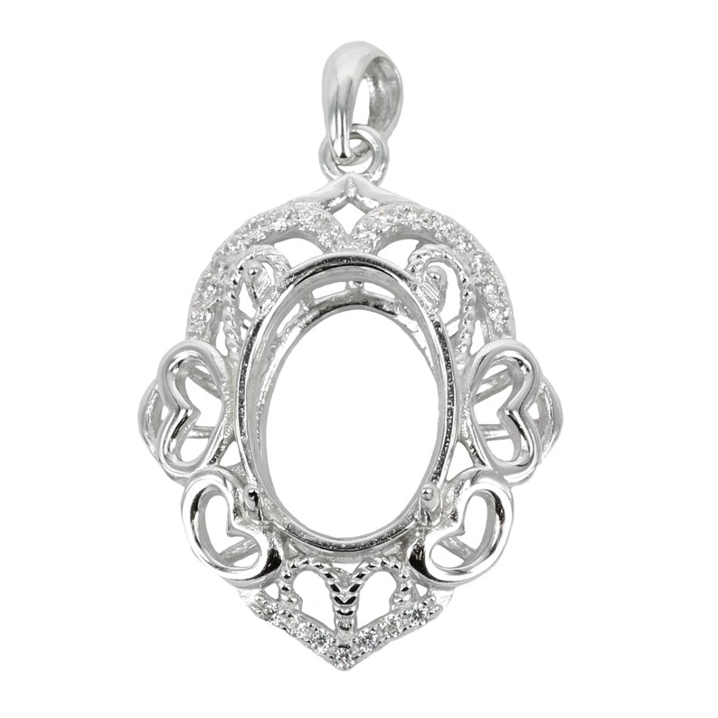 Oval Pendant Set with Cubic Zirconias with Soldered Loop and Bai