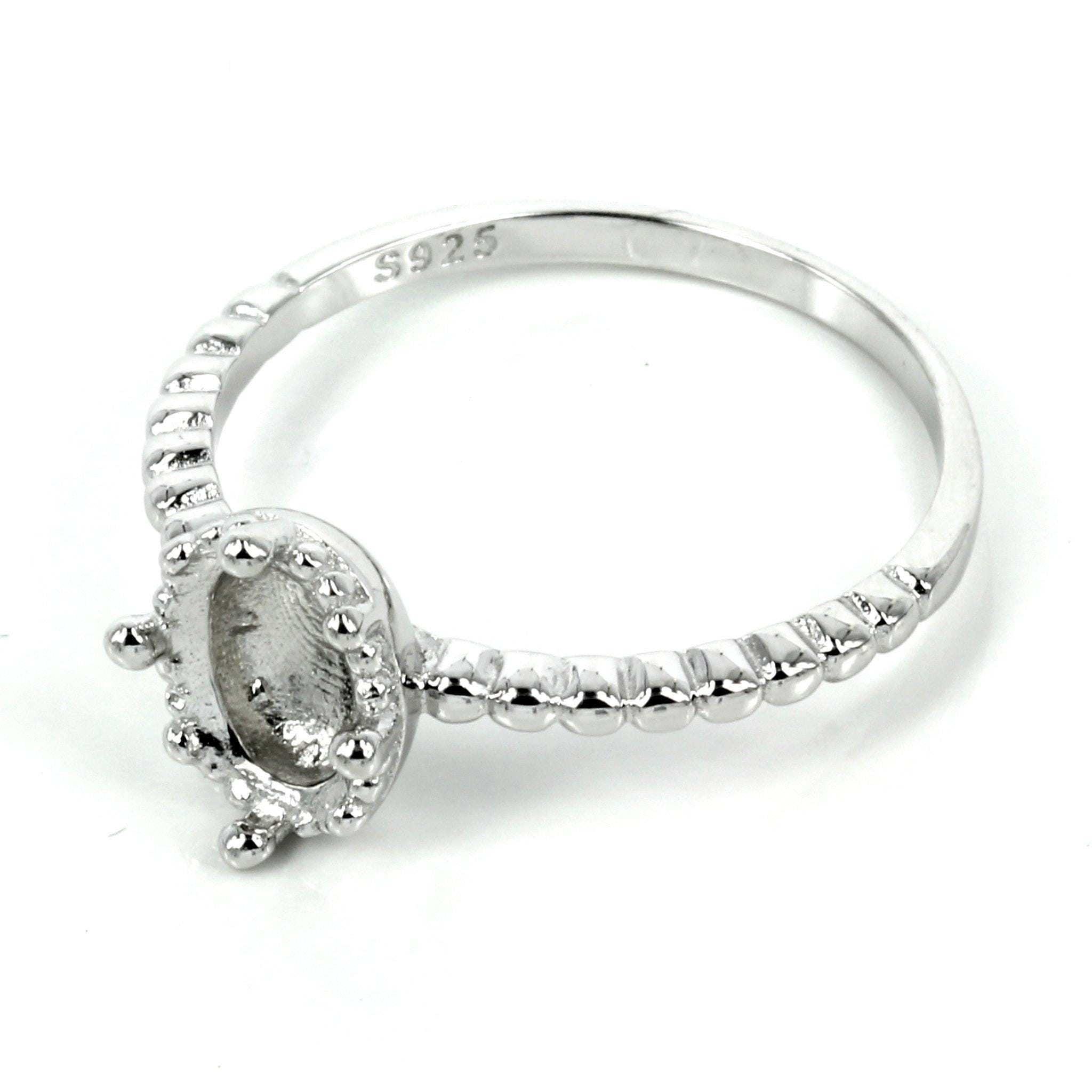 Beaded Style Bezel Cup Ring in Sterling Silver 6x8mm