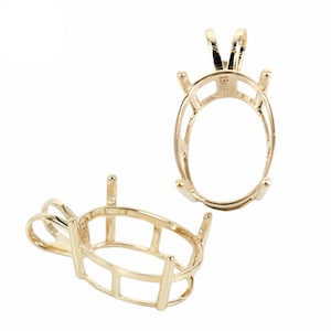 14K Gold Oval Korb Anhänger Fassung mit ovalen Zacken Montage einschließlich geteilter Öse - verschiedene Größen | MTP739K14-MTP740K14
