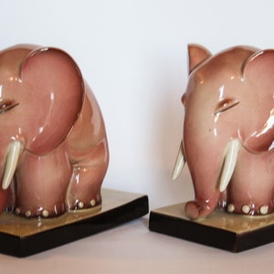Tarcisio Tosin bookends bookends pink ceramic elephant la Freccia 30s 1934 Art deco