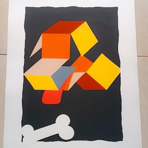 Giuseppe Sicuranza Bestiario Grafico Cane Serigrafia a più colori Vintage mad in Italy optical futurist print quadro home decor