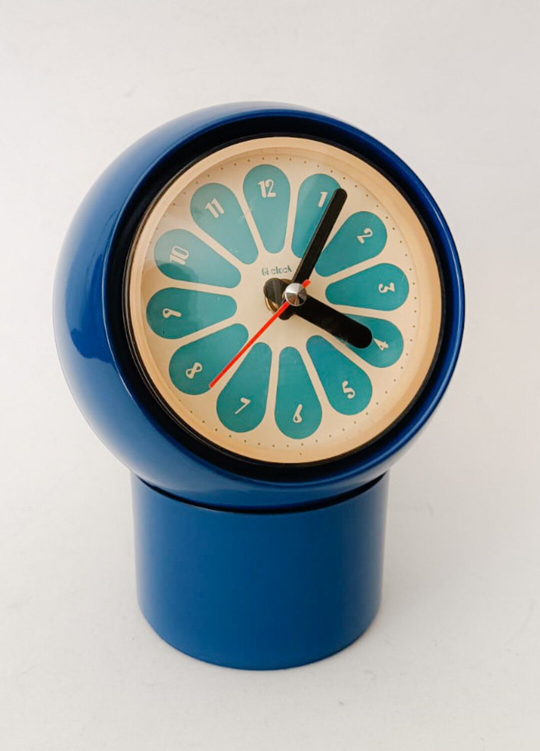 Giclock Blue Table Clock Vintage Space Age Round Flower Etsy