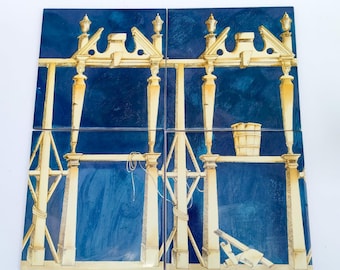 Set of 4 tiles Giò Ponti Ceramica Bardelli The House of the Ephebes 20 x 20 cm tiles