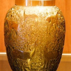 Renè Lalique France Biches vase amber glass vintage 1932 glass art nouveau liberty
