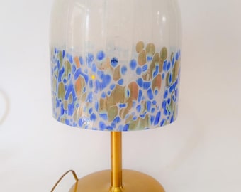 Vistosi Neverrino style Murano glass table lamp, white, gold, blue, vintage design