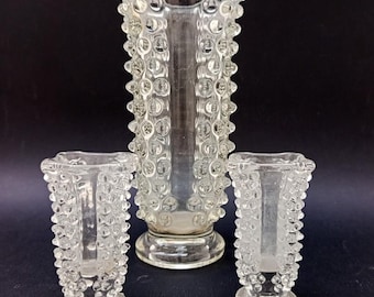 Three vintage Rostrato Murano glass vases designed by Ercole Barovier, Midcentury Italy.