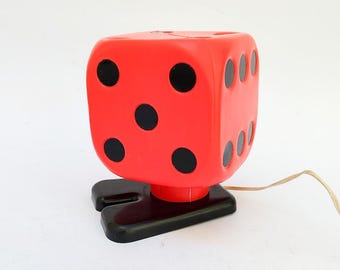 Fernando Cassetta designed gaming dice table lamp for Tacman, vintage space age design, red
