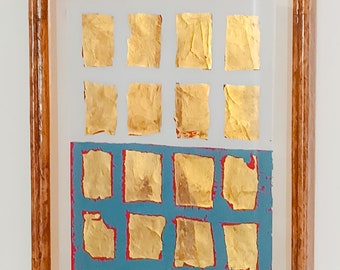 Remo Bianco Composition Tableaux Dores 1956 silkscreen with briar frame painting