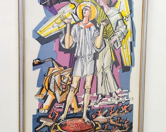 S. Vitus Hajnal Janos Giovanni Lithographie-Vintage-Gemälde mit Rahmen