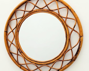 Vintage Midcentury Modern Design Round Bamboo Wall Mirror Bonacina Era