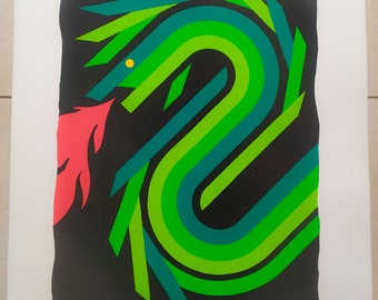Giuseppe Sicuranza Bestiary Graphic Snake Multi-color Screen Printing Vintage mad in Italy optical futurist print home decor painting