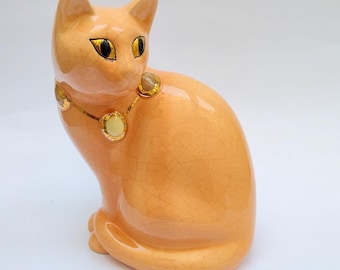 Grand Chat Emaux de Longwy France Design pink cat ceramic cat vintage decorated midcentury
