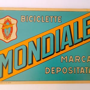 Vintage Italy 1940s 50s World Bicycles Advertising Tin Sign Plate