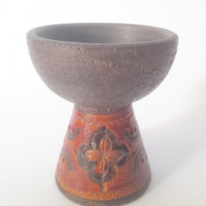 Candeliere portacandele vintage raymor bitossi decoro carta fiorentina arancione aldo londi design