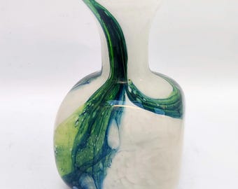 Vintage space age Murano glass vase designed by Carlo Moretti, white and green