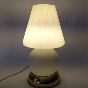 Mushroom Murano table light vintage table lamp in white glass base in brass mushroom space age design