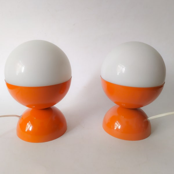 Pair of lamps Space Age ball Light orange Vintage Design years 70 italian Light abat-jours glass metal