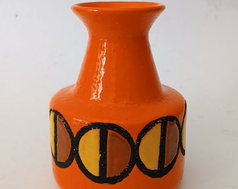 Rosenthal Netter Bitossi Raymor ceramic vase vintage design Aldo Londi orange space age with chips