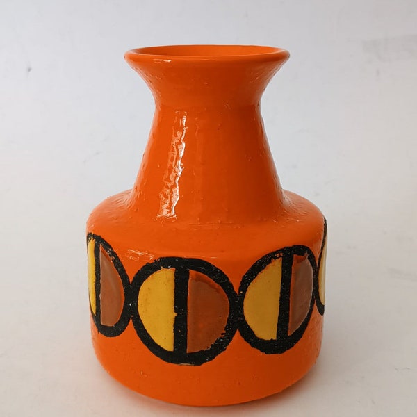 Rosenthal Netter Bitossi Raymor ceramic vase vintage design Aldo Londi orange space age with chips