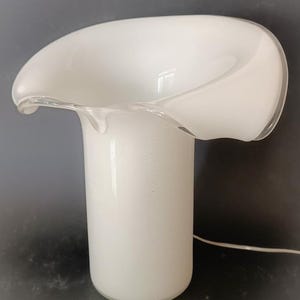 Wonderful Murano Desk Light Big Calla Lamp Design Venini Carlo Scarpa Vintage white silver italian glass home