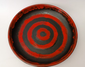 Mid century Bitossi ceramic tray plate vintage design Sottsass era red black