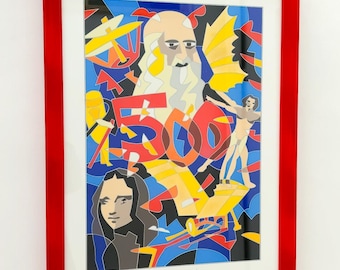 Ugo Nespolo 500 years of Leonardo da Vinci Polymaterial silkscreen Rare multiple painting