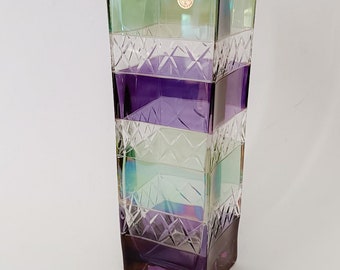 Hand-decorated crystal vase Ivat line vintage design purple green glass made in Italy