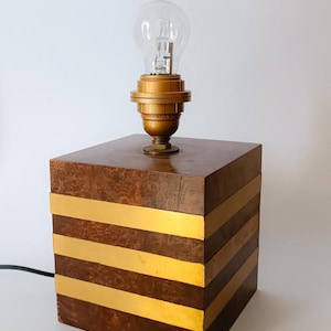 Elegant base for table lamp in briar wood and brass vintage Italian design Aldo Tura Willy Rizzo