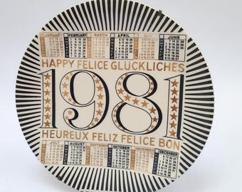 Piero Fornasetti Milano 1981 vintage black and gold ceramic calendar plate