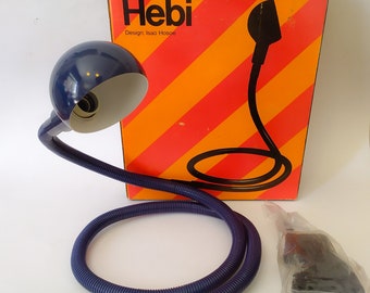 Hebi Valenti tubular table lamp with clamp, vintage design Isao Hosoe, blue colour