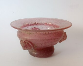Vaso centrotavola in vetro scavo di Murano colore rosa vintage design toso seguso barovier era
