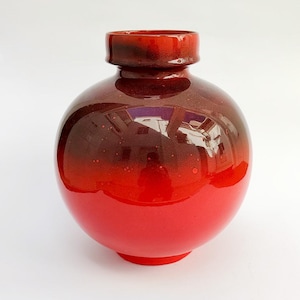 Ernestine Salerno vintage red ceramic vase, Italian design, 70s, spherical, 32 cm