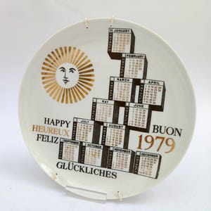 Piero Fornasetti Milano 1979, czarno-złoty ceramiczny kalendarz w stylu vintage