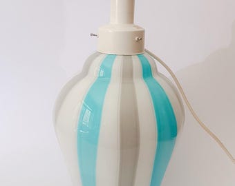 Large Murano glass table lamp, white, grey, blue, vintage, Tagliapietra, 2 lights