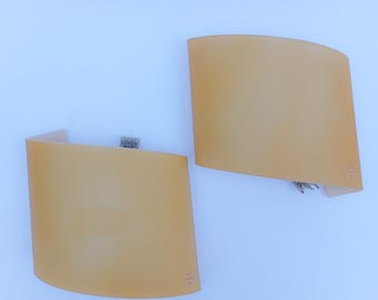 Par de lámparas de pared Flaver Speedy en cristal de Murano amarillo vintage de los años 90
