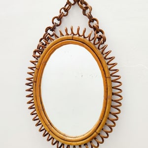 Miroir mural ovale vintage en bambou, design Albini Bonacina, style moderne du milieu du siècle
