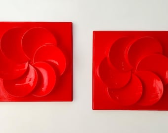 Set of 2 Ikea Rabatt wall panels, red, vintage space age design, 1990s Panton Eames style