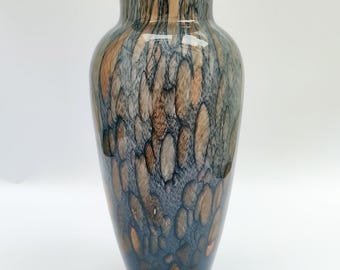 De Wan Torino glass vase, vintage design, turquoise blue, bullicante, gold leaf