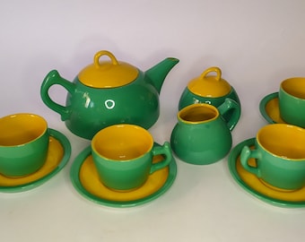 Thè Set Ceramic Service Najoleari Design Massimo Iosa Ghini vintage 80s 90 tea green yellow futurist memphis style