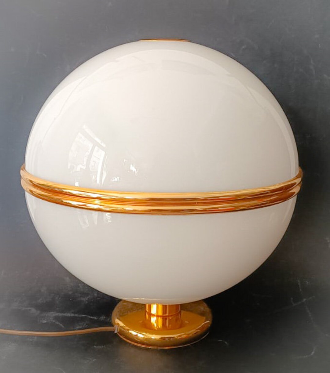 Globe Big Size Table Lamp in White and Gold Plastic Vintage Etsy