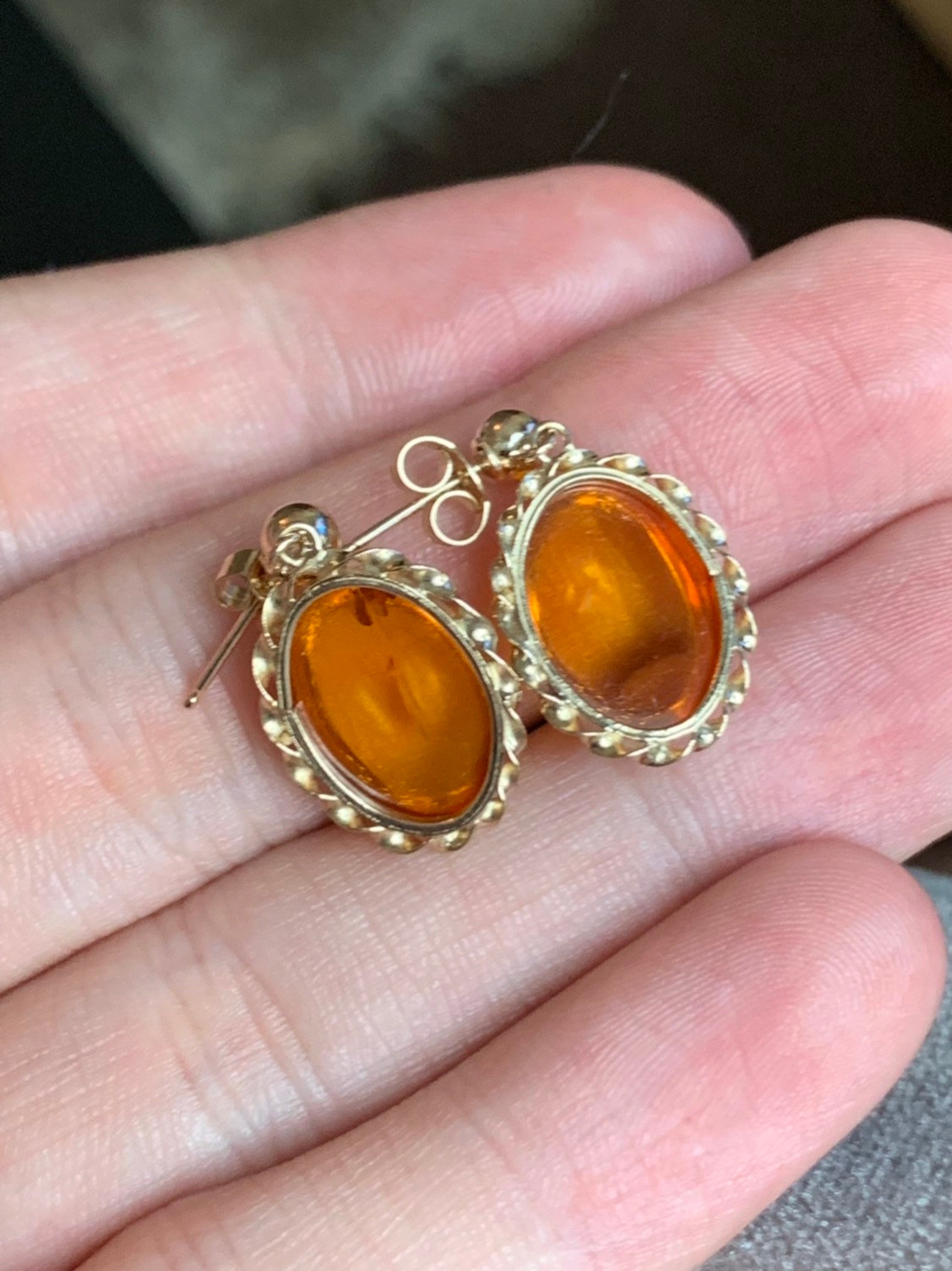Stunning 9ct Gold Amber Drop Earrings Etsy